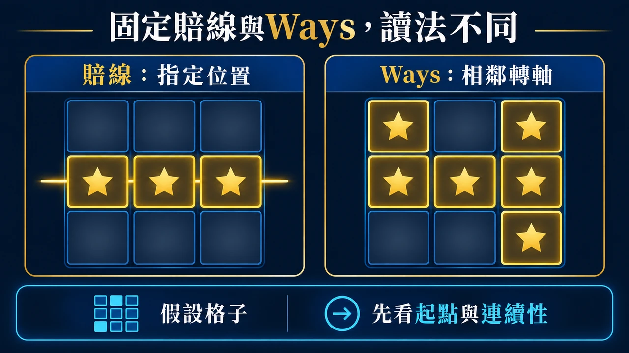 抽象格子示意賠線與Ways組合,組合數不代表機率