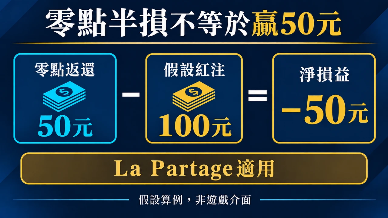 假設返還50元減下注100元後,淨損益為負50元